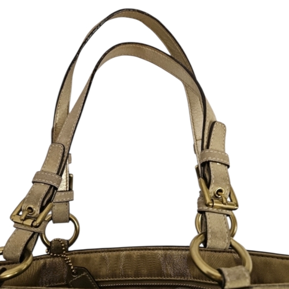 Coach Signature F06J-10390 Beaded Tote Bag In Canvas And Suede In Gold And Tan - Picture 9 of 15